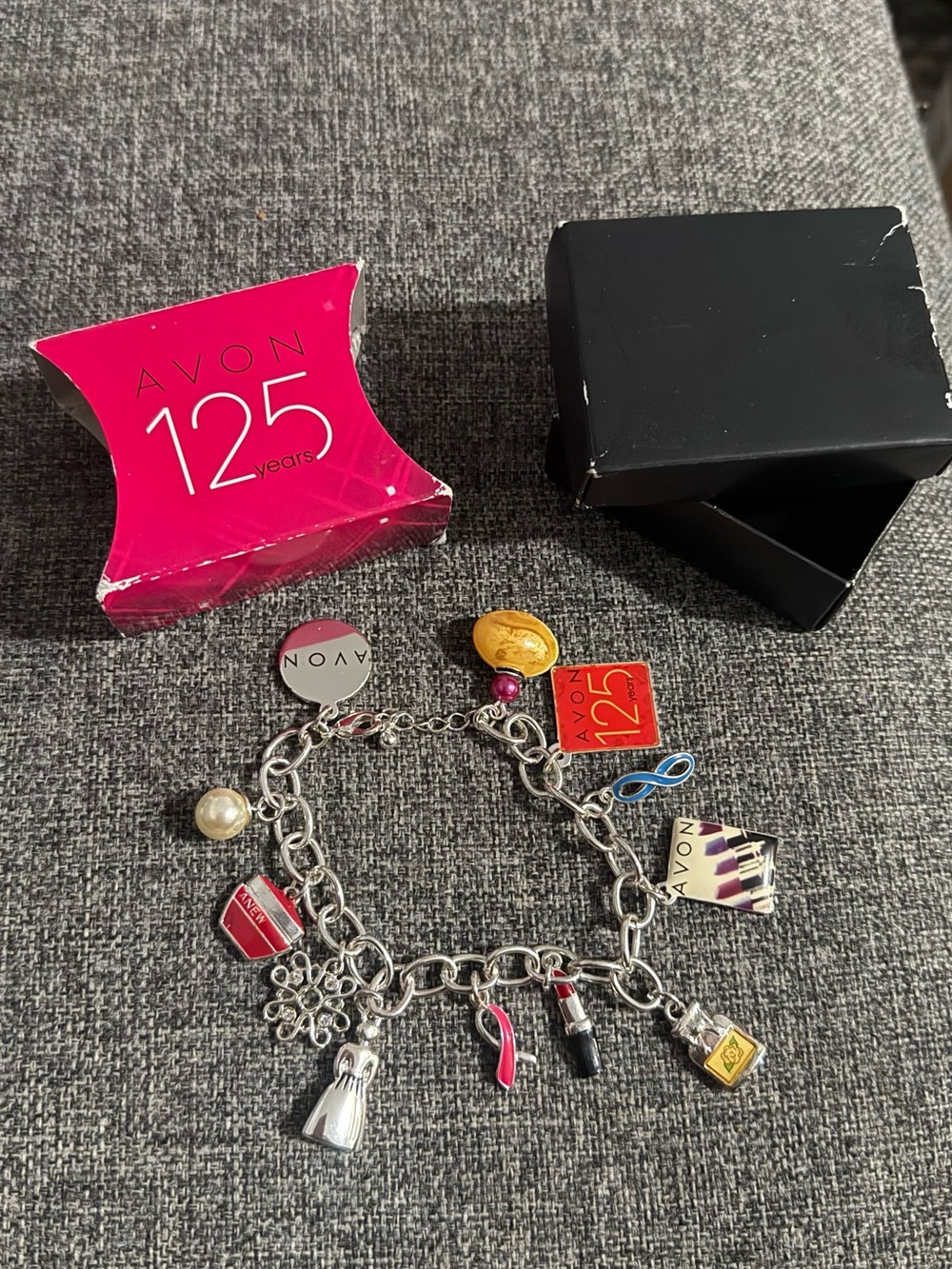 Avon Silver-Tone Charm Bracelet with Pink and Red Accents
